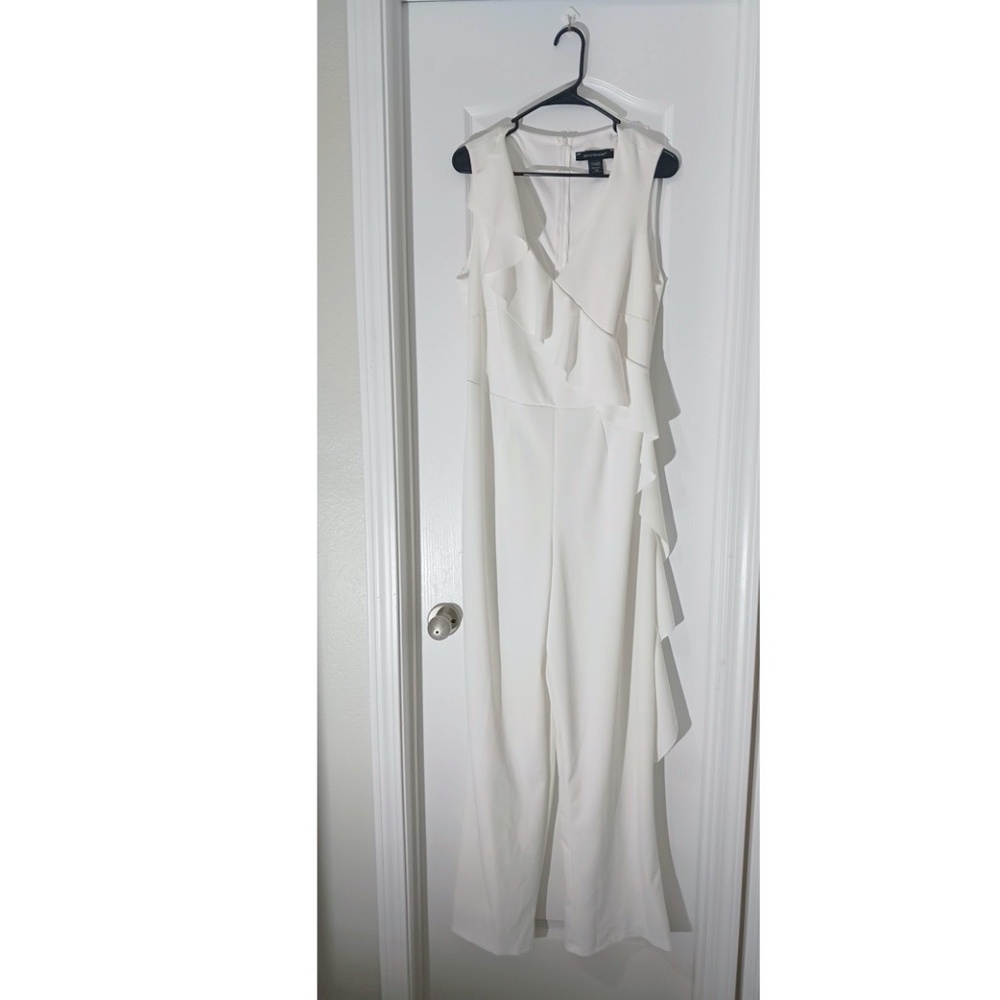 Wide Leg White Jumpsuit with Ruffles